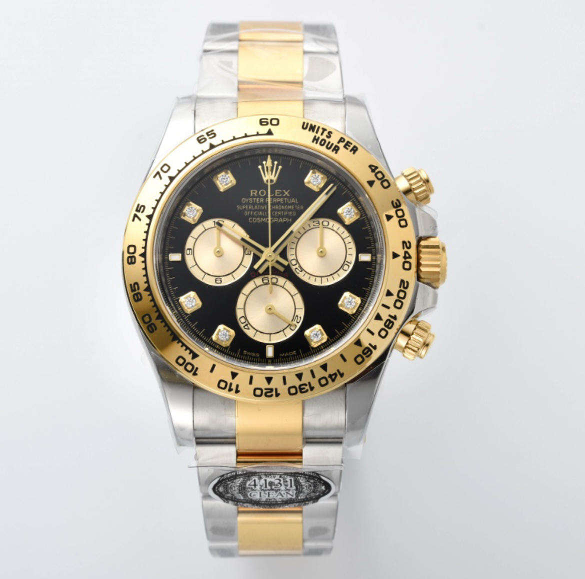 Close-up of replica watch clasp